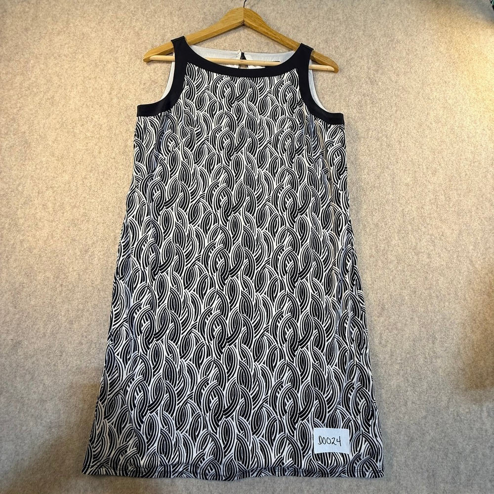 Ann Taylor Petite Black White Geometric Wave Sleeveless Shift Dress SP